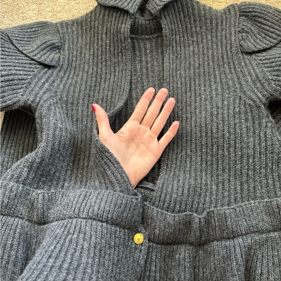 Ganni- Charcoal Grey Wool Longsleeve Cutout Ruffle Peplum Sweater - Picture 11 of 11